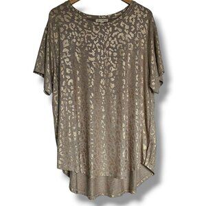 Jane & Delancey Tunic Top Size 2X Leopard Animal Print Metallic Gold Tan Stretch